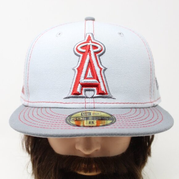 LA Angels Hat NWT Adult sz 8 Fitted Gray/Red New Era 59FIFTY MLB Baseball Cap - Picture 1 of 12